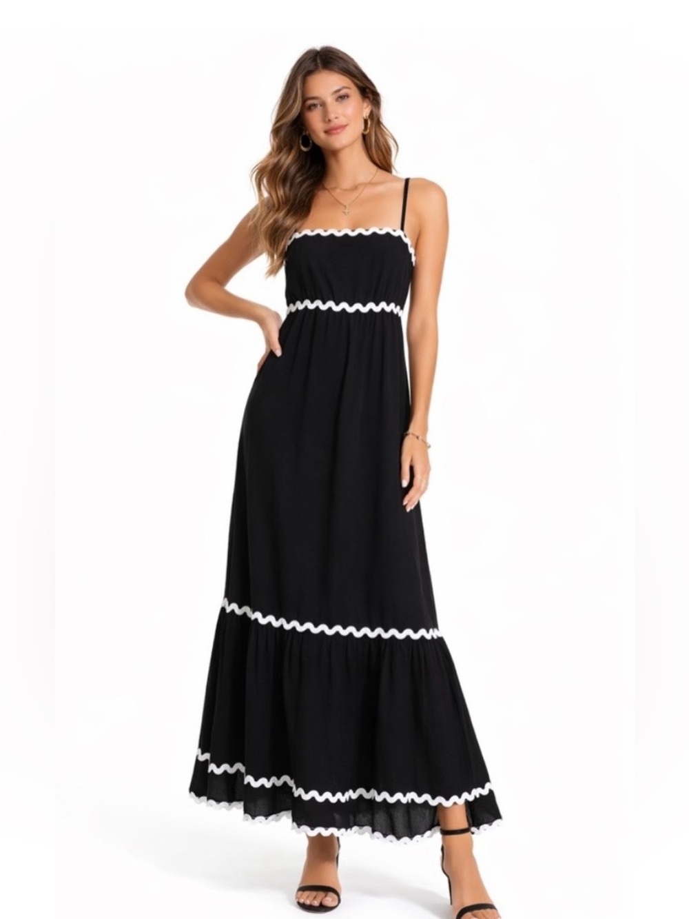 Sincerely Jules Black Maxi Dress with White Scalloped Trim